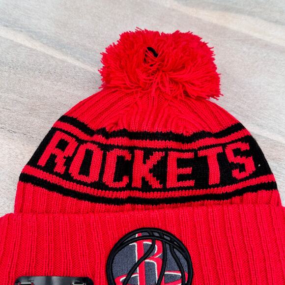 Houston Rockets Mens Winter Hat Red New Era Cuffed Pom Knit Lined 2021 Draft New - Picture 8 of 11